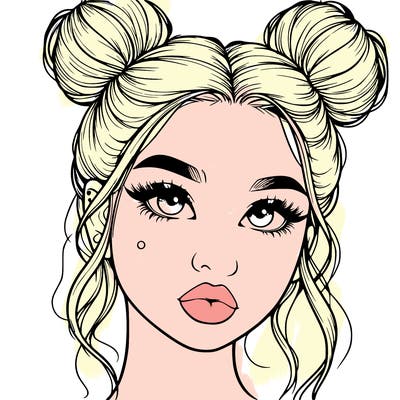 realistic girl with two buns on her hair and lips