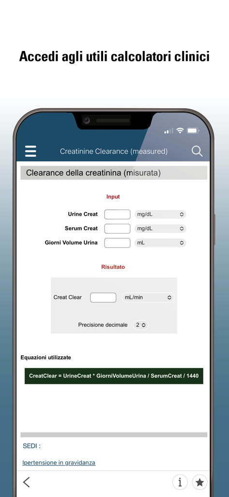 Calculadora clínica para la depuración de creatinina en la aplicación Manual MSD Profesionales