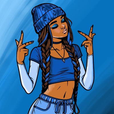 realistic teenage girl with braids and a beanie and crop top doing 🫶🏼