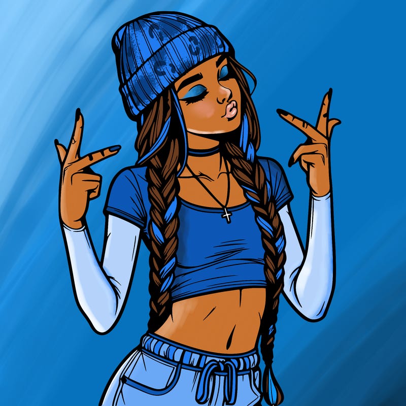 realistic teenage girl with braids and a beanie and crop top doing 🫶🏼