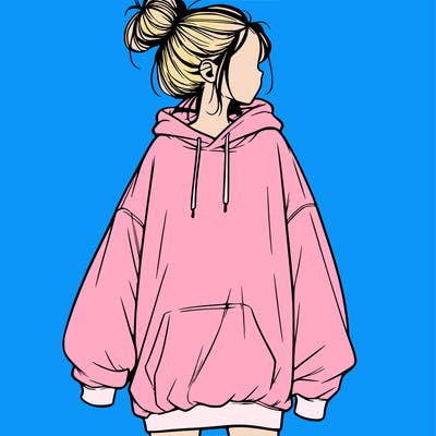 realistic girl with a oversized sweatshirt on and a bun