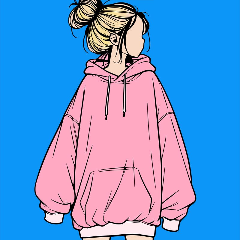 realistic girl with a oversized sweatshirt on and a bun