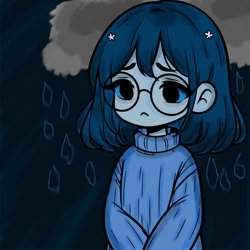 sad girl with glasses in a sweater