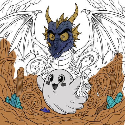 a picture of a zombie dragon, a ghost underground