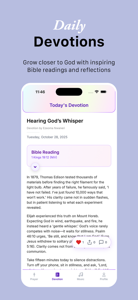 Altar: Prayer & Devotional - Daily Devotions screen in the Altar app featuring a Bible reading reflection and clean aesthetic interface