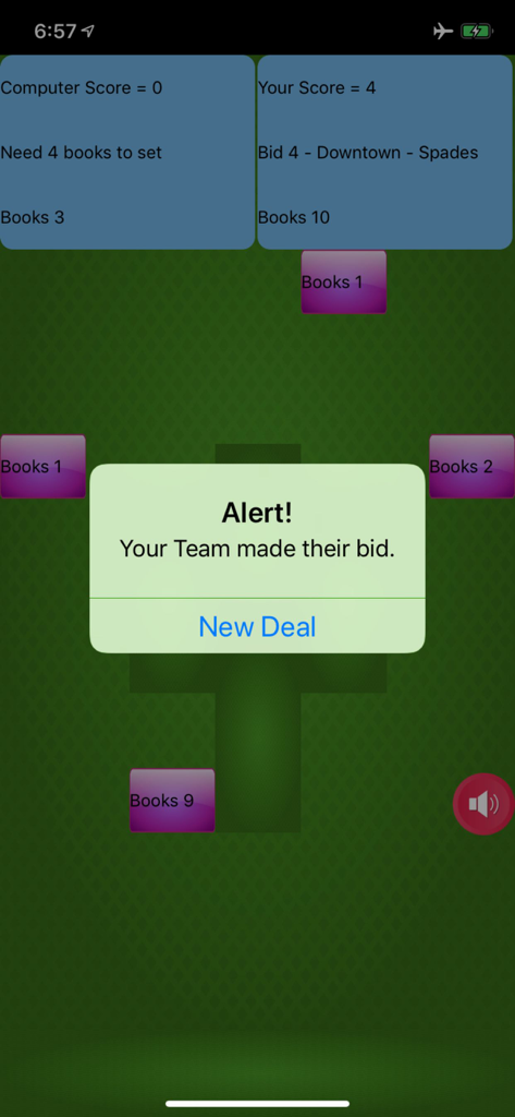 Bid Whist - Classic - Gameplay screen of Bid Whist Classic showing an alert for a successful team bid.