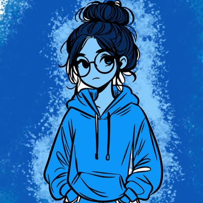 teen girl with a messy bun and glasses wearing a loose hoodie and jeans