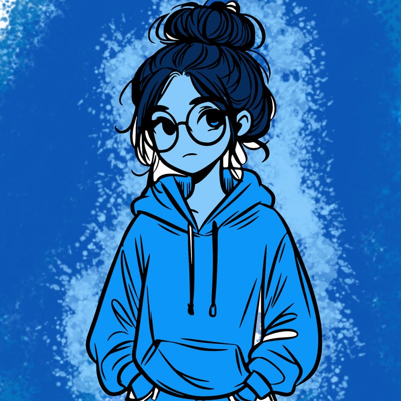 teen girl with a messy bun and glasses wearing a loose hoodie and jeans