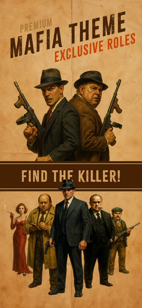 WOLF - Party Game - WOLF party game premium mafia theme featuring characters with exclusive roles