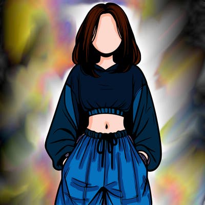 realistic girl faceless with baggy pants and a crop top