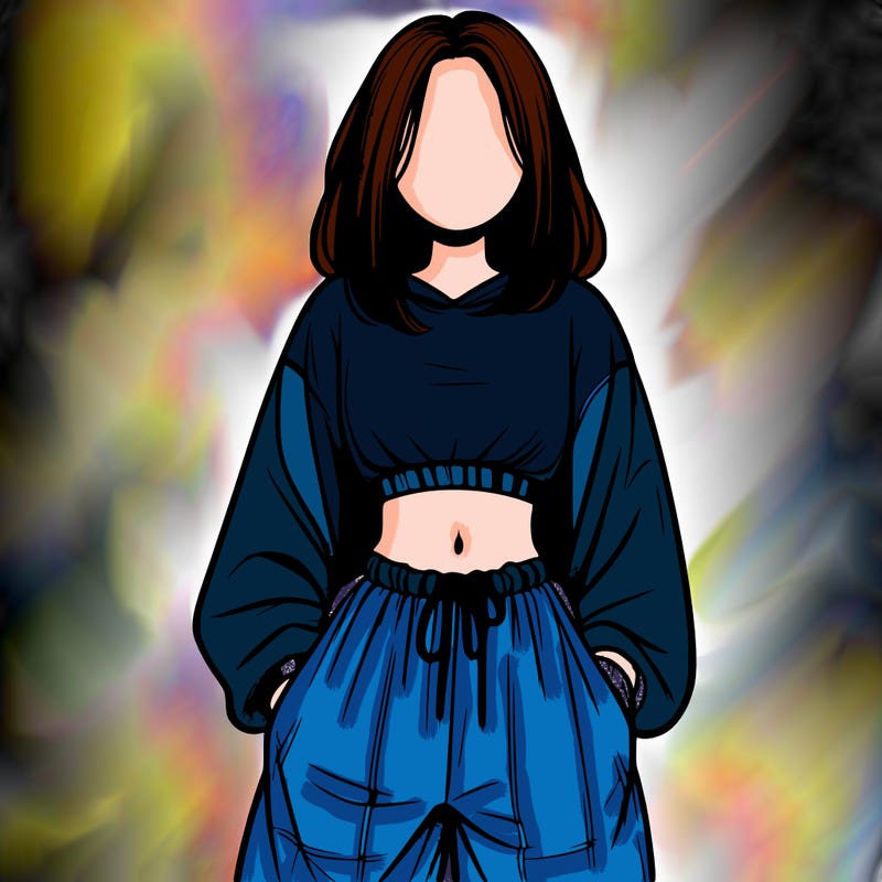 realistic girl faceless with baggy pants and a crop top