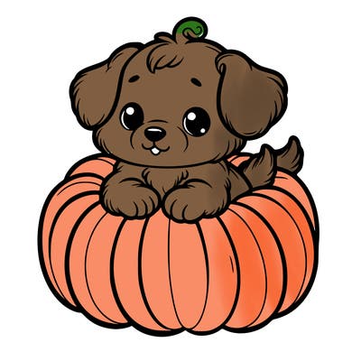 cute little puppy in a pumpkin