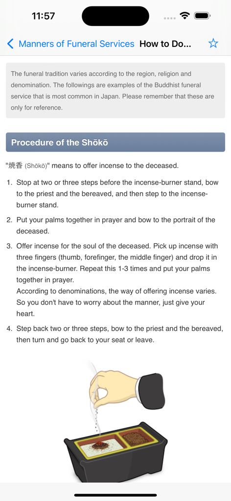 Guide for Japanese funeral manners and the Shoko procedure