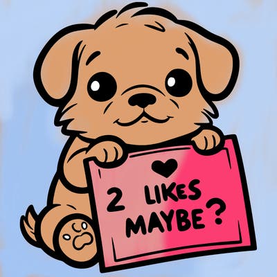 a puppy holding a sign that says 2 likes maybe?