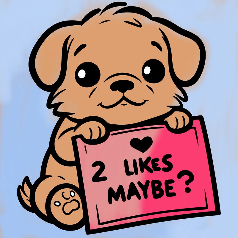 a puppy holding a sign that says 2 likes maybe?