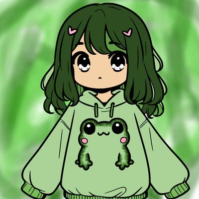 girl wearing frogging sweatshirt