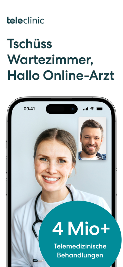 TeleClinic - Online Arzt - TeleClinic app interface showing a video consultation with a professional doctor