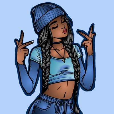 realistic teenage girl with braids and a beanie and crop top doing 🫶🏼