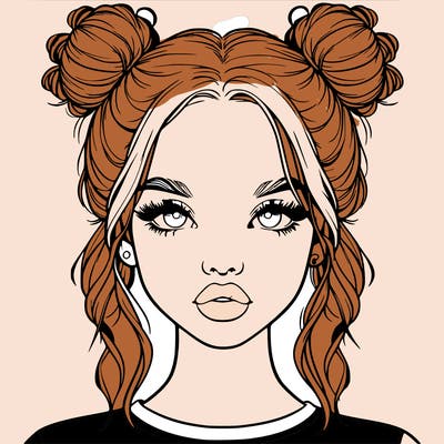 realistic girl with two buns in hair and lips