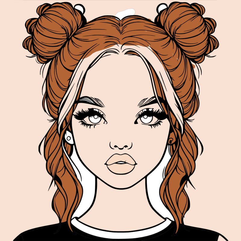 realistic girl with two buns in hair and lips
