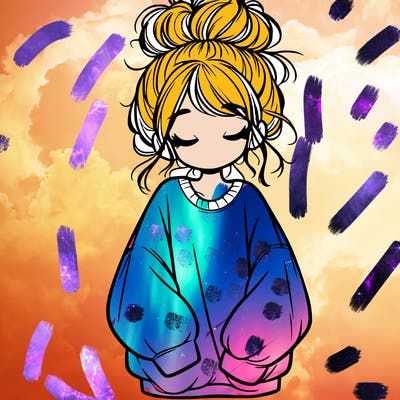 girl with baggy sweatshirt and messy bun