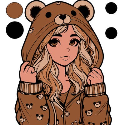realistic girl in a animal pjs hoodie