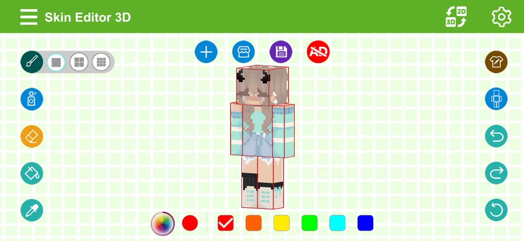 Skin Editor 3D - Interface of the Skin Editor 3D app featuring a 3D character model and creative editing tools