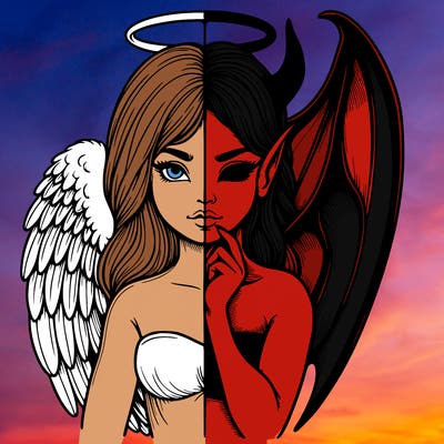 realistic angel half demon