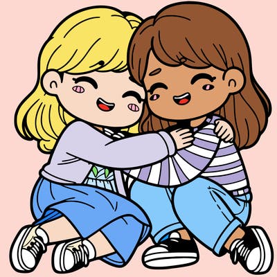 two friends hugging each other