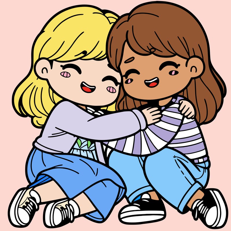 two friends hugging each other