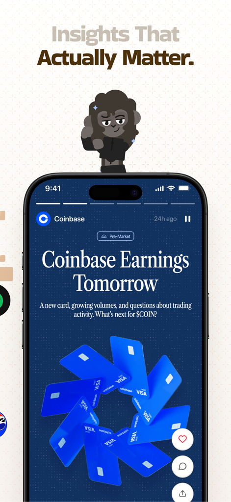 Ape AI: Trading Companion - Pantalla de la aplicación Ape AI que muestra insights y análisis de mercado para los resultados de Coinbase