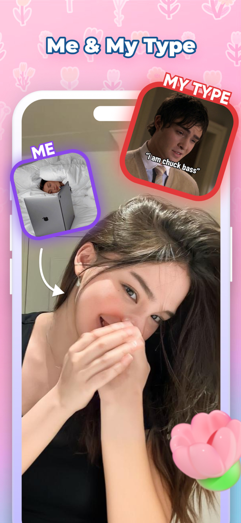 Love Tester: Prediction Filter - Interface of the Me and My Type filter in the Love Tester app showing a girl and her celebrity crush result