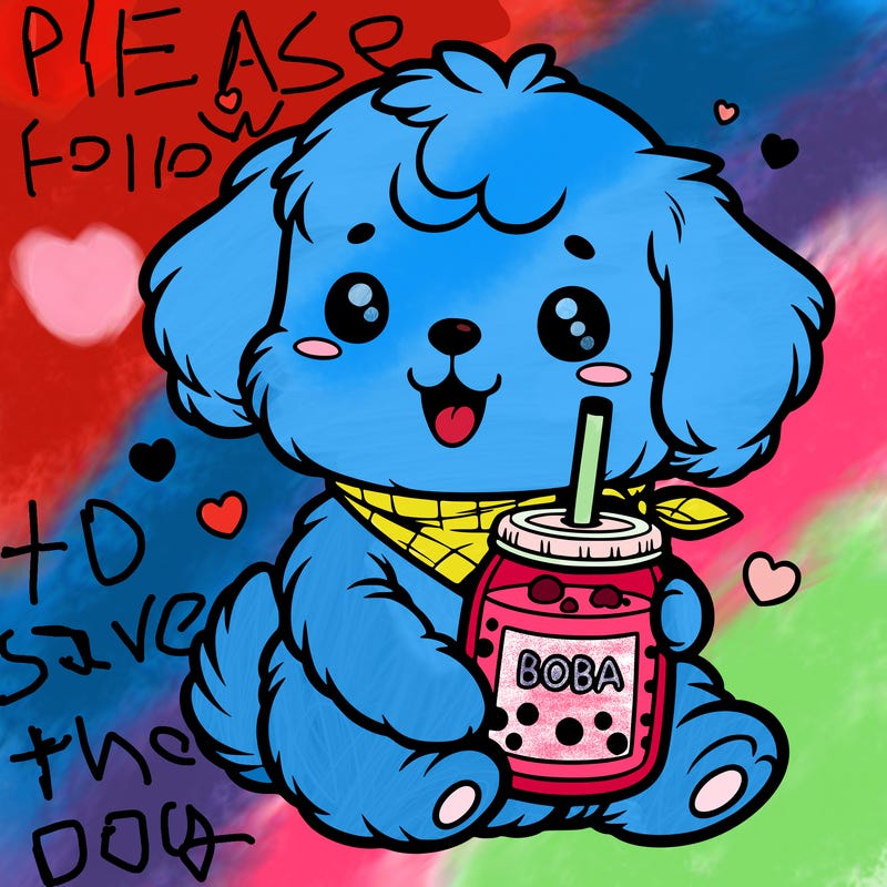 a cute puppy holding boba