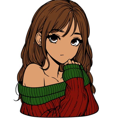 realistic girl with off-shoulder sweater