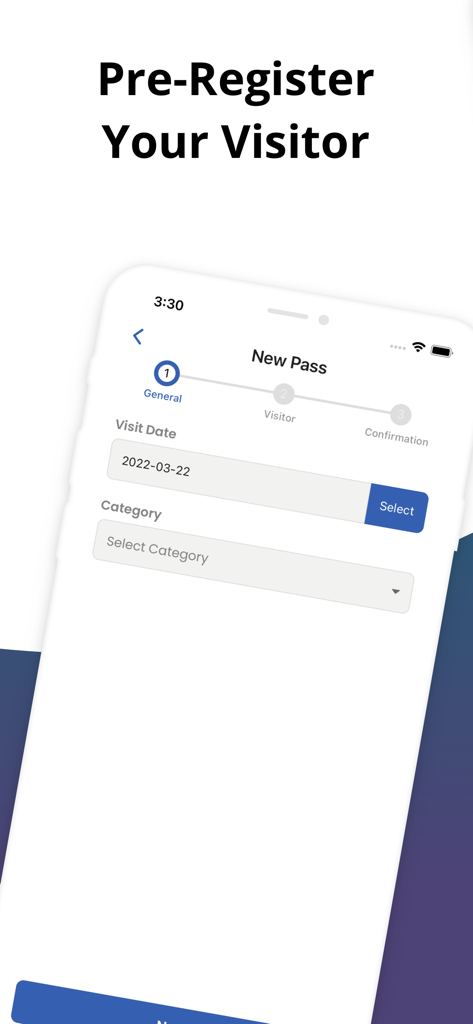 Veemios app interface for pre-registering a visitor to a residential complex.