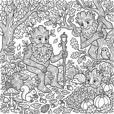 Step into a charming autumn forest where wise Wood Trolls mingle with playful woodland creatures. This delightful coloring page captures the cozy spirit of the season, inviting you to add your personal touch to every detail.