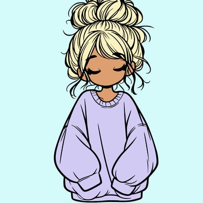 girl with baggy sweatshirt and messy bun