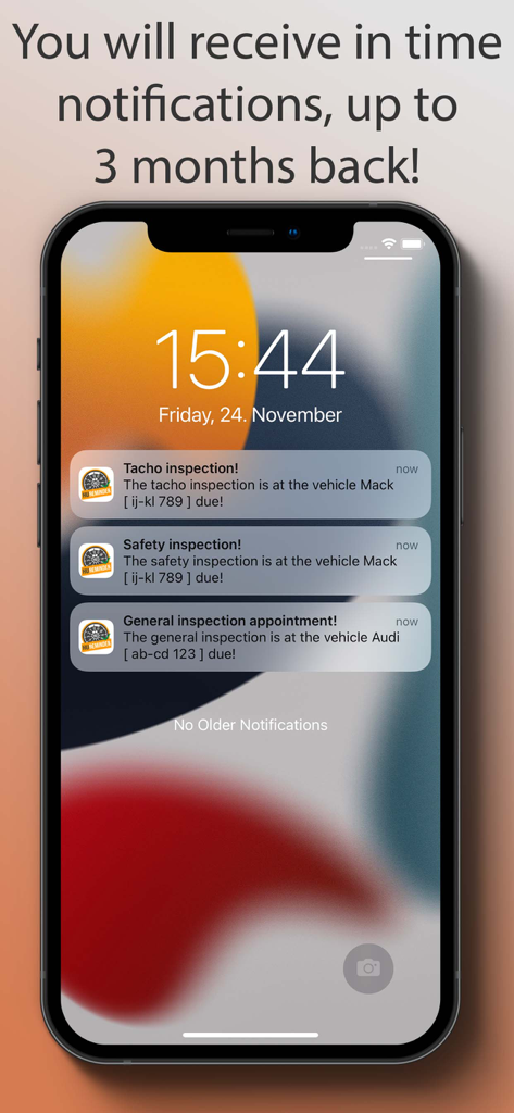 iPhone lock screen showing app notifications for vehicle safety and general inspections