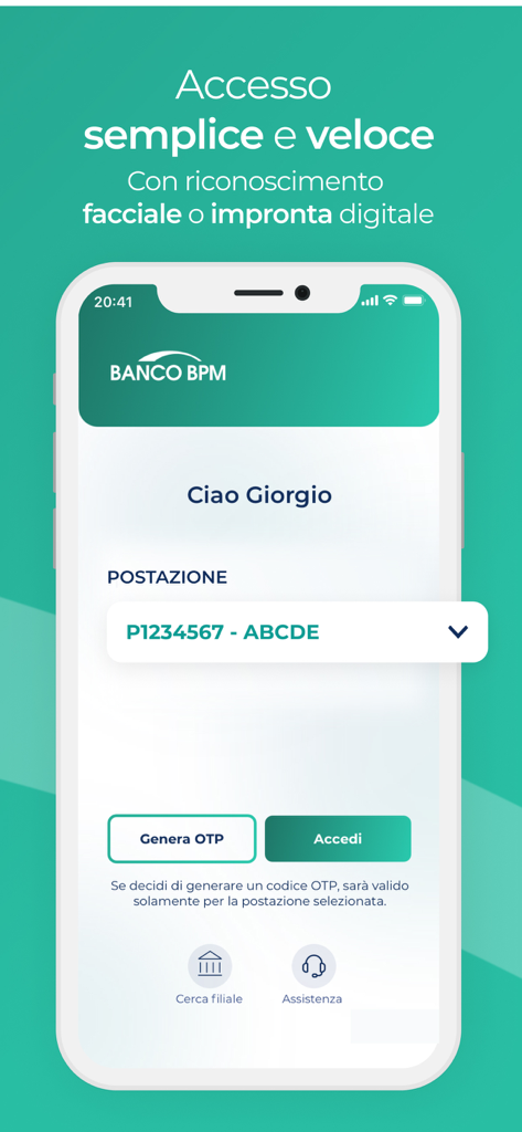YouBusiness App - YouBusiness App login interface showing biometric access options for Banco BPM business accounts