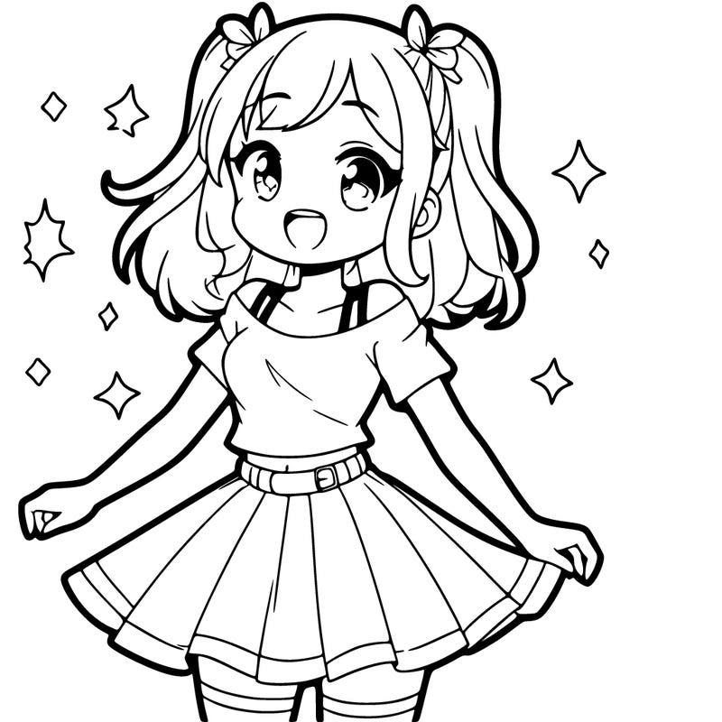 happy anime girl with a skirt and a top