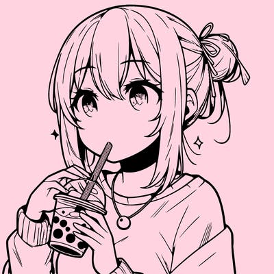manga character drinking boba