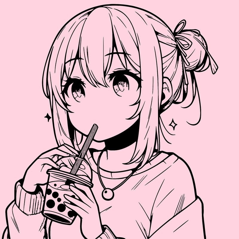 manga character drinking boba