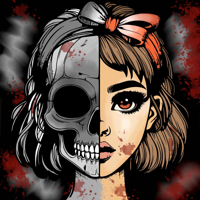 realistic girl with half skull mask