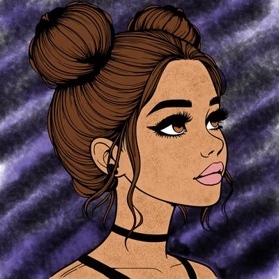 realistic girl with buns on the top of her head