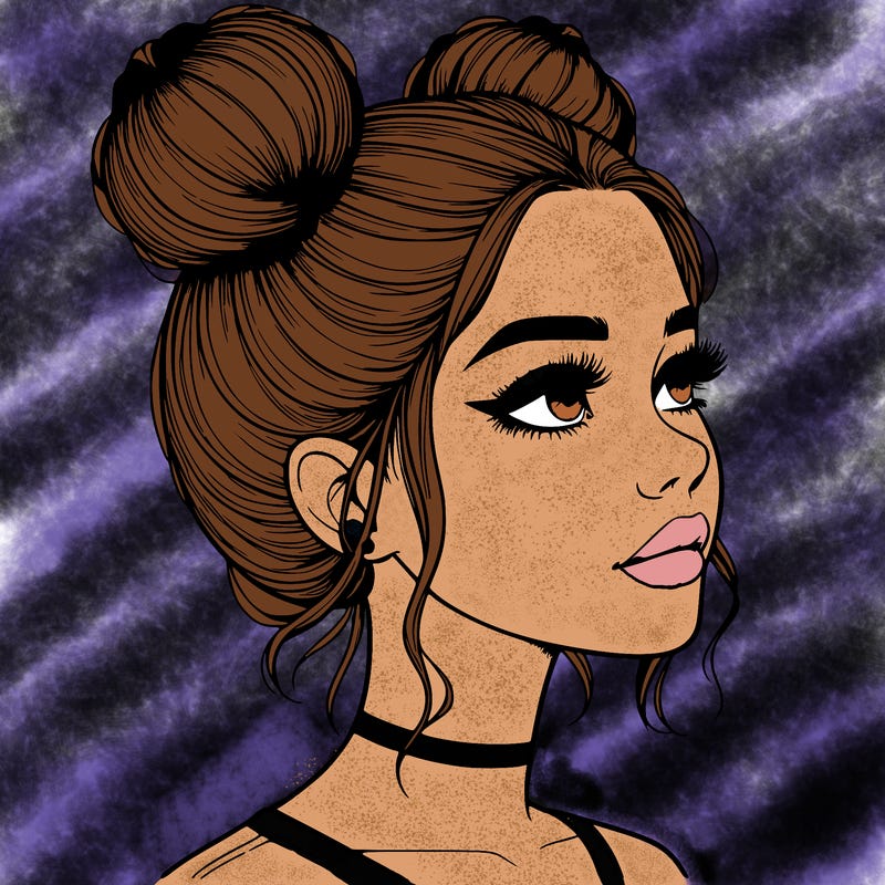 realistic girl with buns on the top of her head