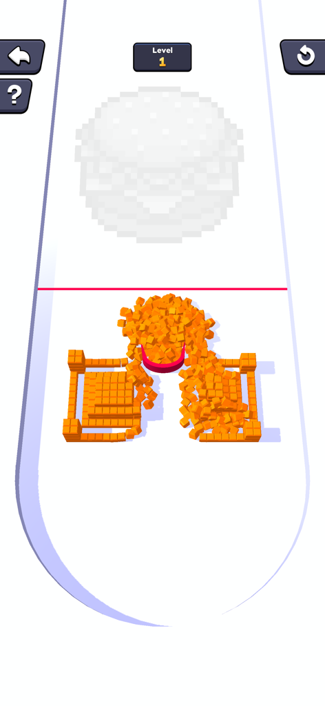 No internet games - Gameplay of the Collect Cubes game featuring orange blocks and a pixel art burger outline.