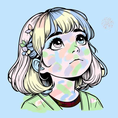 realistic girl looking up