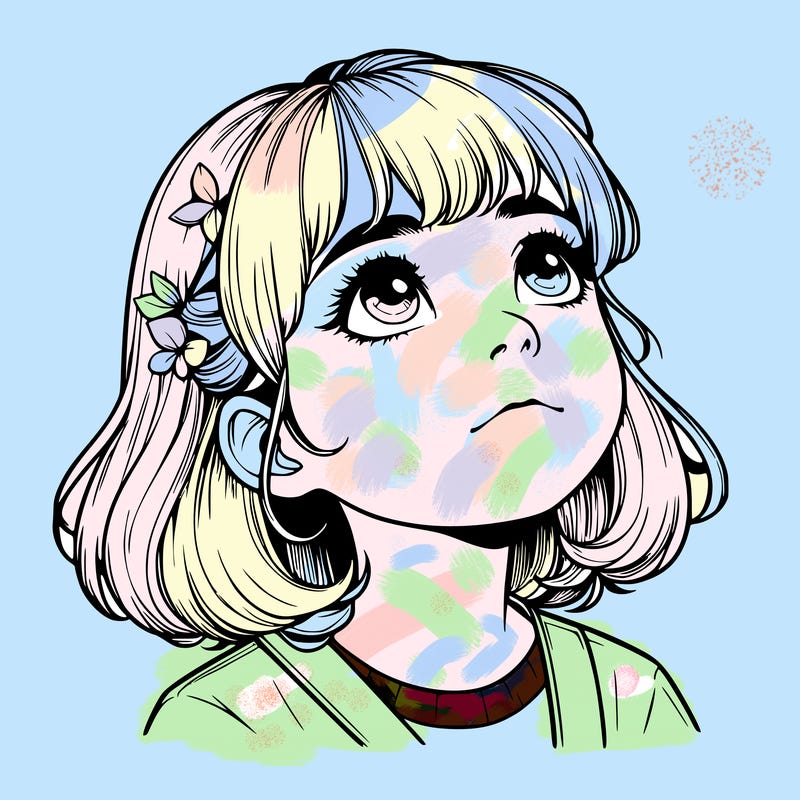 realistic girl looking up