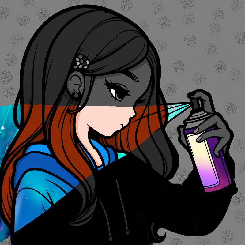 a realistic girl spray painting