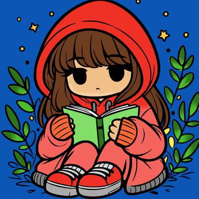girl in oversized hoodie reading a book